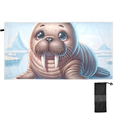 Imagem de TSENQUE Linda morsa estampa animal toalha de praia à prova de areia toalhas de areia de secagem rápida toalhas de praia fofas grandes praia piscina acampamento ioga viagem 152 x 76 centímetros