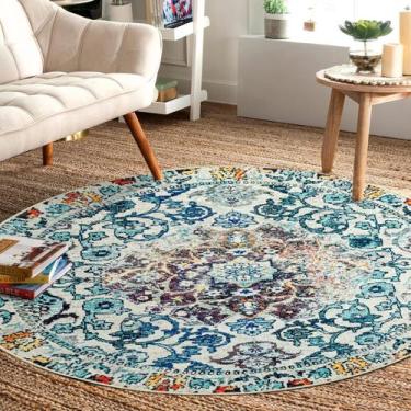 Imagem de Alfombra Vintage Fácil de Cuidar, redonda de 152 cm, antideslizante y 