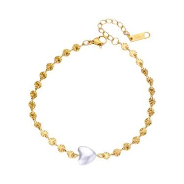 Imagem de Pulseira De Coração Cruzado Com Pérola Dourada Para Mulheres, Joia De 