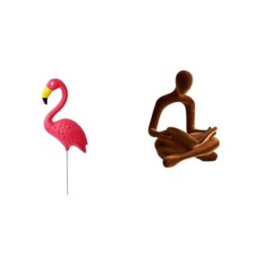Imagem de Whtkoph Escultura de Flamingo para Jardim de Fadas E Estátua de Pensador Abstrato - Ornamento Versátil para Festas de Fim de Ano, Primavera, Escritório, Bar E