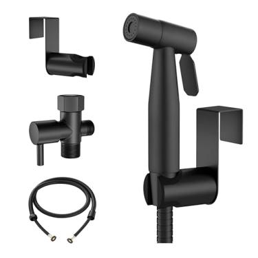 Imagem de Lambloraey Pulverizador de bidê portátil preto para vaso sanitário, mangueira de banheiro feita de metal de aço inoxidável, kit de acessórios de vaso sanitário de bidê para pulverizador de fraldas de