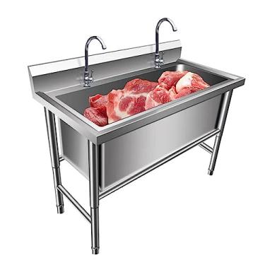 Imagem de Conjunto de pia de cozinha de restaurante comercial, pia independente de aço inoxidável, pias utilitárias de aço inoxidável, com kit de drenagem, para restaurante, lavanderia, quintal (100 x 60 x 80