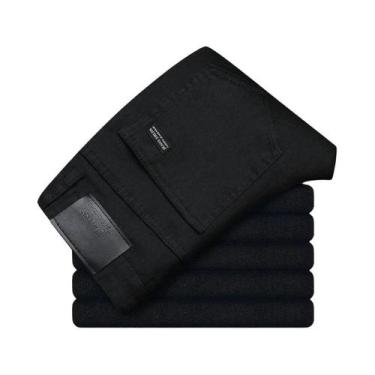 Imagem de Calças Jeans Negras Vintage Para Homens, Estilo Casual, Corte Reto, Co