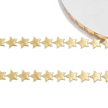 Imagem de Fita de estrela brilhante de 20 metros com acabamento dourado com glitter para artesanato 12 mm estrelas brilhantes decoração fitas de poliéster acabamento de estrelas enfeite para embrulho de