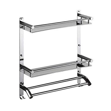 Imagem de Toalheiro de aço inoxidável 304, prateleira de banheiro de 2 camadas, suporte de empilhador de banheiro, suporte de armazenamento suspenso, suporte de armazenamento de cosméticos para xampus, gel de