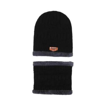 Imagem de Gorro De Inverno Masculino Com Cachecol, Touca De Lã Grossa, Máscara B
