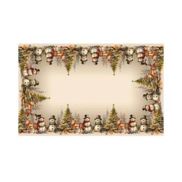 Imagem de Toalha De Mesa Vintage De Natal Com Boneco De Neve Dourado Decorações 