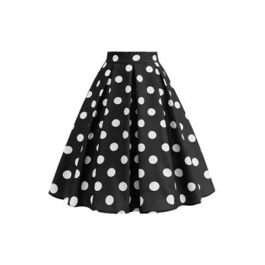 Imagem de Verão casual feminino midi saia bolinhas cintura alta retro vintage 50