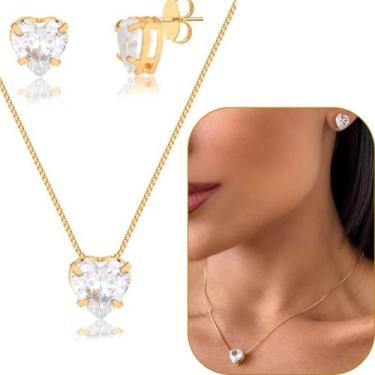 Imagem de Conjunto de coração de zircônia 10mm banhado a ouro 18k - Morganitte J