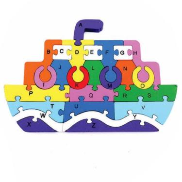 Imagem de Quebra Cabeça Barco Educativo Pedagogico Letras Números 26Pc - Toymix,
