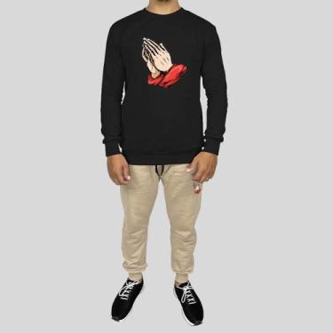 Imagem de Conjunto Calça e Blusa Moletom Careca Sem Capuz Algodão Reze, GG, Pret