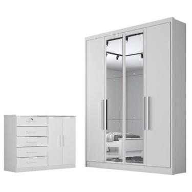 Imagem de Guarda Roupa Solteiro Sevilha com Nicho e Espelho com Cômoda Seul Neve