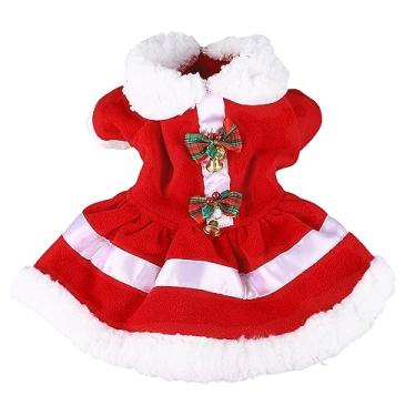Imagem de Ainoli cão vestido de natal colar de boneca espessamento confortável quente bonito filhote de cachorro vestido de férias traje com sino para festa cosplay (XL)