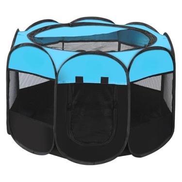 Imagem de Tenda Dobrável para Pets Octogonal Cama para Cães e Gatos Resistente a Arranhões(2pcs,azul)