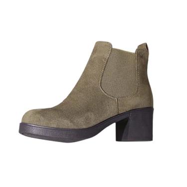 Imagem de Botas femininas modernas de camurça, bico redondo, salto grosso, botas curtas para o inverno, casuais e versáteis, Verde, 35