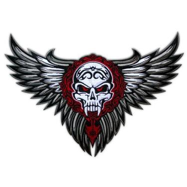 Imagem de VEGASBEE Jaqueta de motociclista tribal com asas de caveira asas bordadas colete de motociclista tamanho G