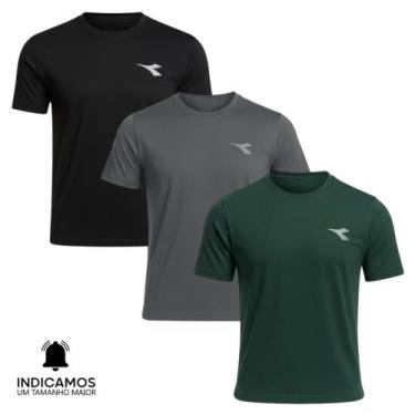 Imagem de Kit 3 Camisetas Diadora Small Logo Masculina - Verde Escuro e Chumbo M
