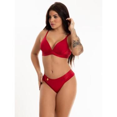 Imagem de Conjunto Sutiã Bojo Soft Sem Aro e Calcinha Tanga Fio Duplo de Microfi