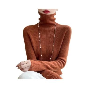 Imagem de Suéter Feminino De Tricô Gola Alta Outono Inverno De Alta Elasticidade