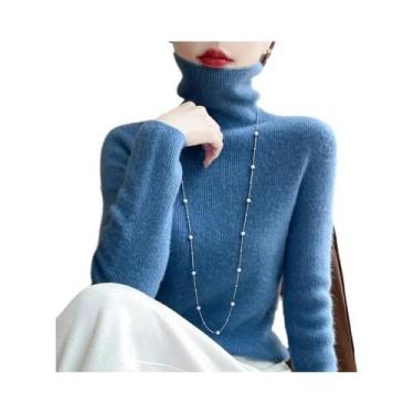 Imagem de Suéter Feminino De Tricô Gola Alta Outono Inverno De Alta Elasticidade