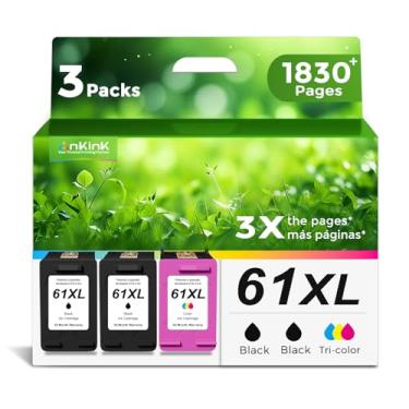 Imagem de Ankink 61XL hp61xl Cor preta|Pacote combo de cartucho de tinta tricolor (pacote com 3) para HP 61 HP61 XL 61xl Ink para HP Envy 4500 5530 5534 5535 Deskjet 1000 1056 1510 1512 1010 10555 OfficeJet 4 Série 630 de série 6Impressora