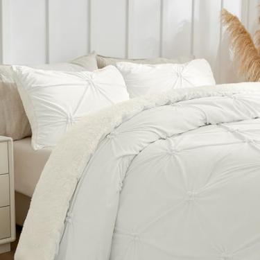 Imagem de BEDELITE Conjunto de edredom Queen fofo Pituck – Conjunto de edredom branco sherpa super macio para cama queen size, conjunto de cama quente de luxo para o inverno, conjunto de cama felpuda 3 peças (1