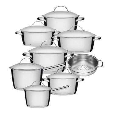 Imagem de Jogo de Panelas 7 Peças + Cozi-Vapore Allegra em Aço Inox Fundo Triplo