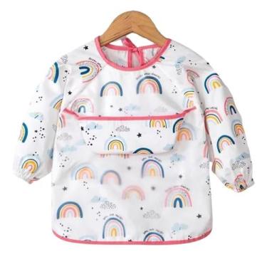 Imagem de Babador Manga Longa Bebê Proteção Impermeável arco iris Rosa - Minha E