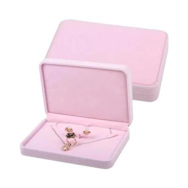 Imagem de Caixa Organizadora De Joias Em Veludo Rosa Para Casamento, Conjunto De