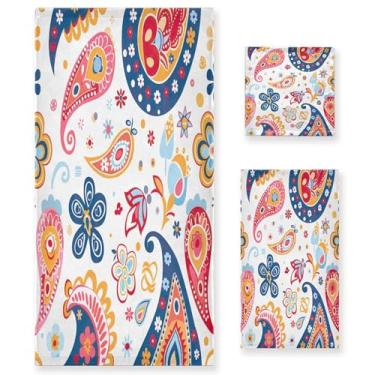 Imagem de xigua Paisley Conjunto de toalhas de banheiro com flores absorventes macias 3 peças toalha de banho toalha de mão toalhas decorativas para banheiro, academia, hotel, praia, piscina