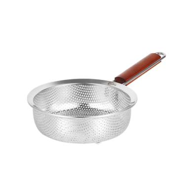 Imagem de SHPii Colher de filtro de aço inoxidável 304 com cabo de madeira, base sólida autodrenante - ideal para cozinha, massas, frutas e legumes - 18 cm