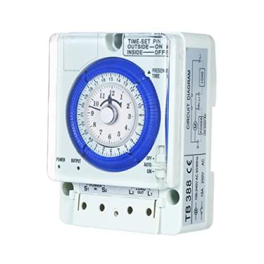 Imagem de Buachois Temporizador mecânico, temporizador de luz externa com capa protetora, intervalos de 15 minutos ao ar livre à prova d'água 15A 100-240V com bateria para bombas de piscina, luzes de Natal