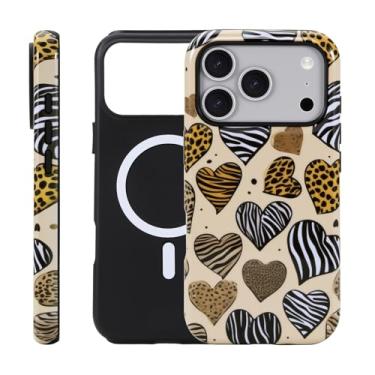 Imagem de Fourmor Capa para iPhone 17 ProMax - Carregamento sem fio para MagSafe, capa externa rígida de policarbonato + capa protetora interna de TPU macio à prova de choque, padrão de coração de camuflagem