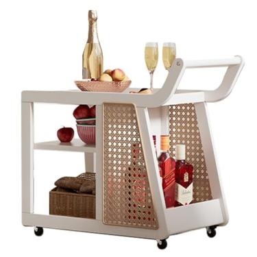 Imagem de Mesa lateral de sofá de madeira, cerca de vime, carrinho de chá com rodinhas de 3 camadas com rodas, divisórias ajustáveis, armazenamento em zonas para cozinha, quarto, escritório