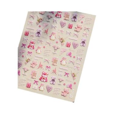 Imagem de Adesivos De Unha 5D Com Borda Dourada, Coração, Laço, Lua E Estrela, E