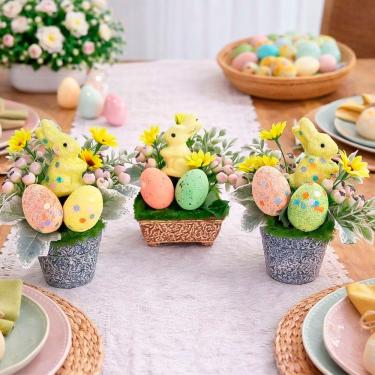 Imagem de Enfeite Arranjo Páscoa Centro Mesa Aparador Coelho Kit 3pçs