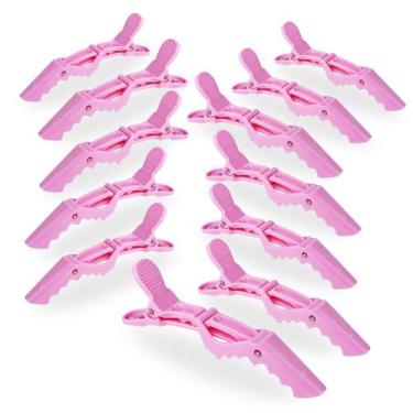 Imagem de Kit 12 Presilhas Prendedor Cabelo Jacaré Crocodilo Rosa Cabeleireiro C