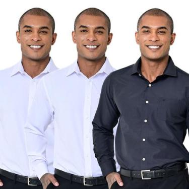 Imagem de Kit 3 Camisas Social Masculina Lisa Manga Longa Camisaria Colombo, Bra