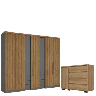 Imagem de Guarda Roupa Casal Absolut Plus 7 Portas Grafite Almendra E Cômoda Com Porta Aurora Capuccino Acetinado - Thb