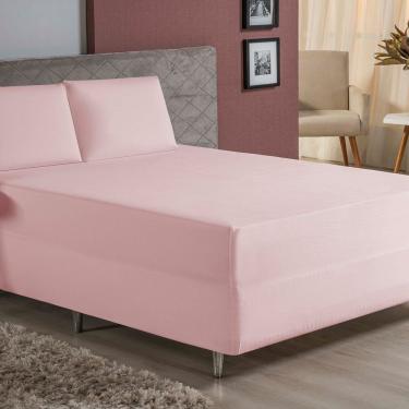 Imagem de Jogo De Cama Casal Nobre 3 Peças Luva De Box 55cm De Altura Malha 100% Algodão - Rosa