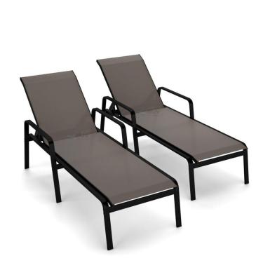 Imagem de Kit 2 Espreguiçadeira Piscina Alumínio Preto Tela Fendi