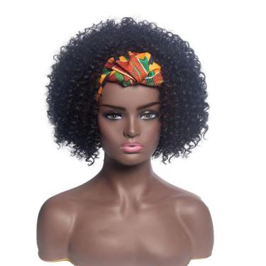 Imagem de Peruca curta encaracolada de inspiração africana elegante com faixa de