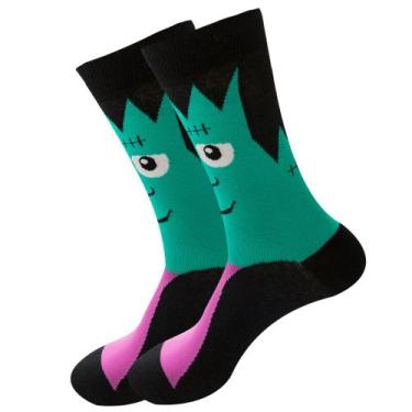 Imagem de Meias redondas de algodão verdes para adultos Monster Design, 5 pares 