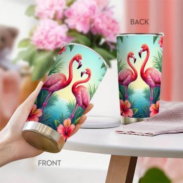 Imagem de Caneca Tumbler Oasisdream em aço inoxidável 600mL com Flamingo