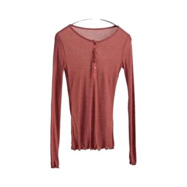 Imagem de Camiseta Feminina De Algodão Manga Longa Slim Fit Moda Coreana Outono 