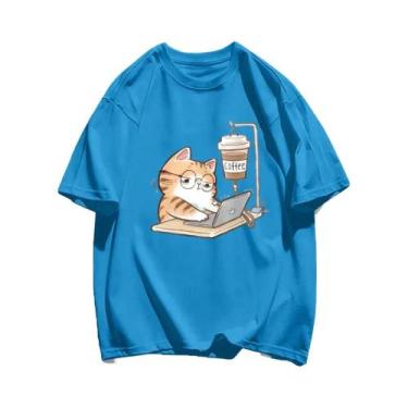 Imagem de Camisetas Femininas De Algodão Para O Verão, Com Estampa De Gatos E Ca