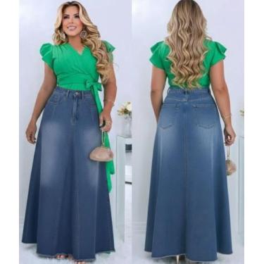 Imagem de Saia Jeans Longa Feminina Moda Evangélica Jeans Premium (REF 2) - estr