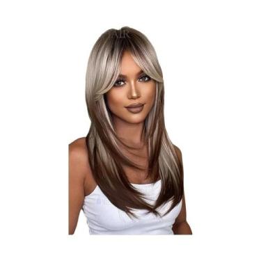 Imagem de Peruca Sintética Loira De Comprimento Médio E Liso Com Franja Para Mul