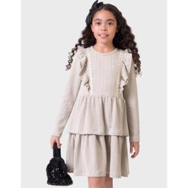 Imagem de Vestido Babado Com Detalhes Inverno Novo Dia a Dia Elegante Frio Moda - Menina 4 a 14 a...