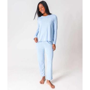 Imagem de Pijama Feminino Liso Manga Longa Marisa Azul-50313, Azul, G
